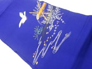 塩瀬手描き金彩鳥に鹿威し・流水・草模様刺繍名古屋帯